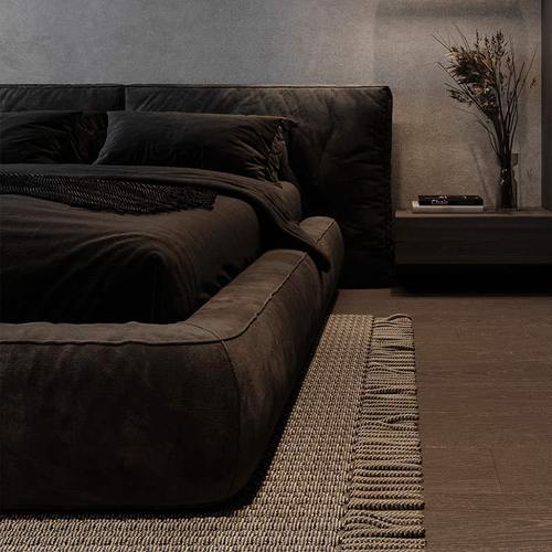 Italian Minimalist Fabric Bed, Modern Simple Double Bed, Floor Bed, Master Bedroom Villa King Bed, Tatami Bed