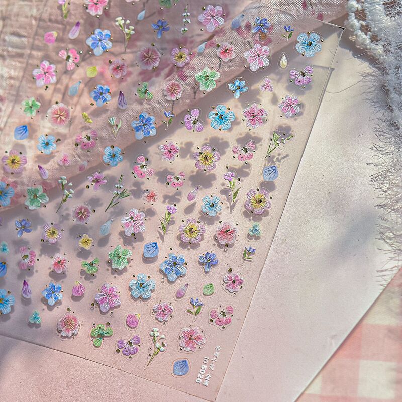 Nail art new sticker decal flower rose daisy cherry blossom self-adhesive nail sticker heart-shaped chrysanthemum sticker wholesale