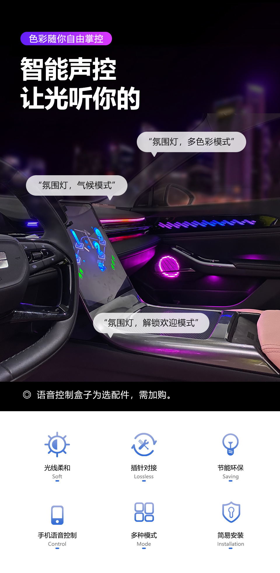 Car ambient lighting is suitable for Geely Galaxy L6 / L7. Galaxy L6 / L7 Ambient Light