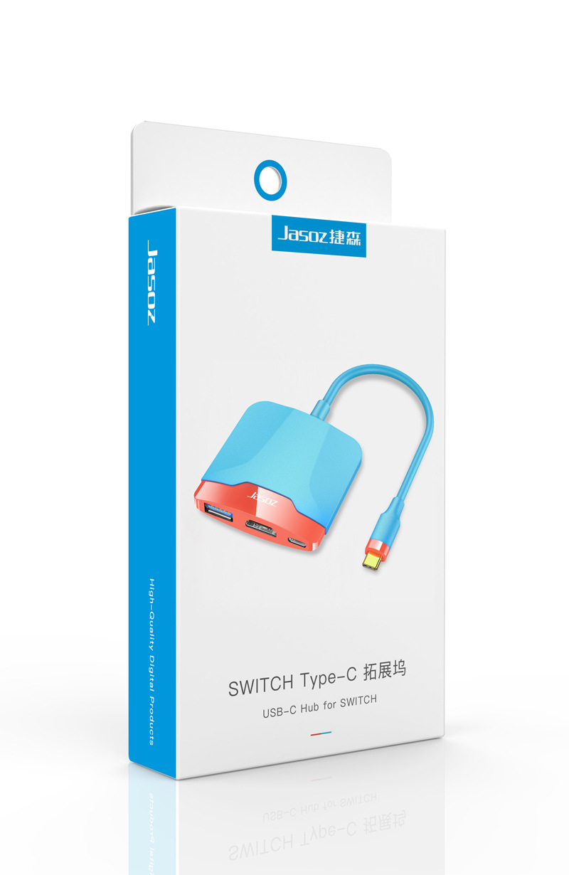 Tipo-c al convertidor 3 DE HDMI + USB3.0 + PD en 1 rojo y azul