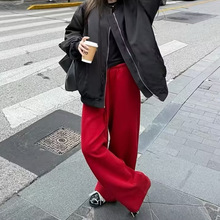 慵懒风抽绳松紧腰休闲裤女2025秋季新款直筒垂感百搭阔腿拖地长裤