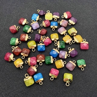 天然石切面坠子10x14mm红色红色黄色方形单孔吊坠DIY饰品配件批发