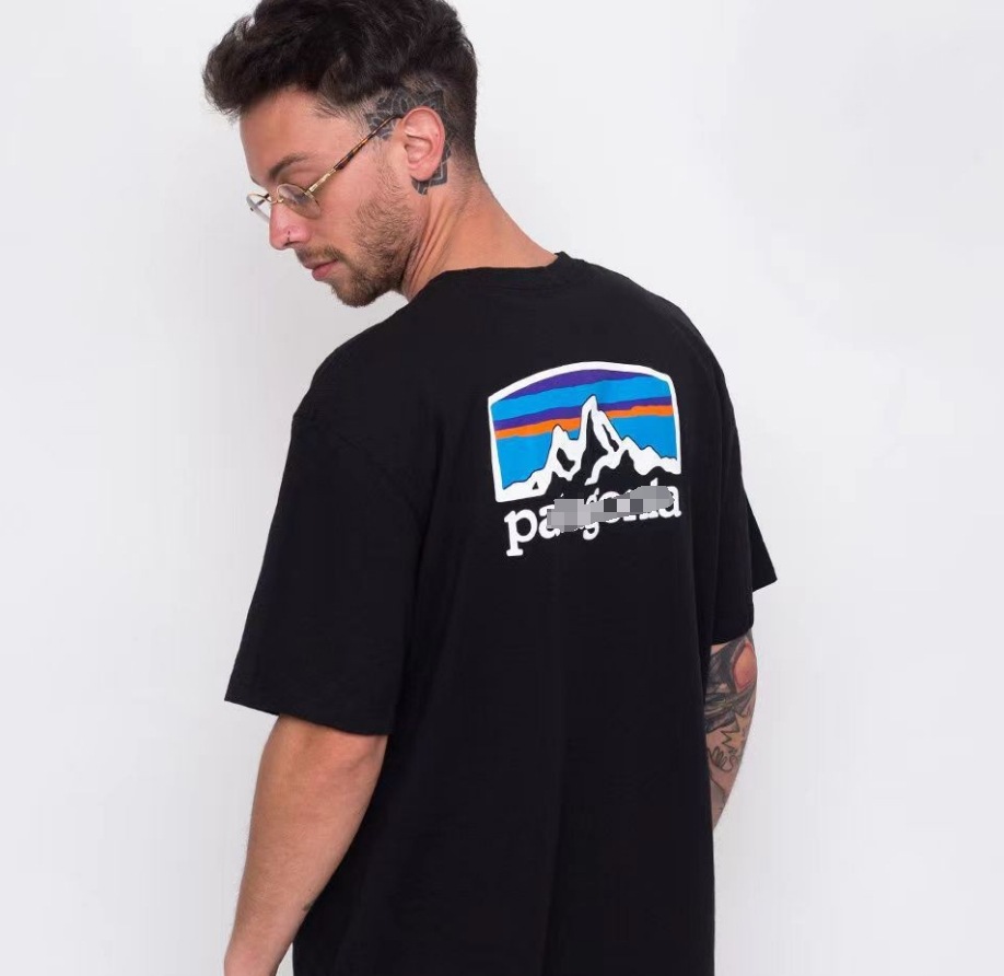 Comercio exterior verano montaña impresión casual suelta cuello redondo camiseta de manga corta hombres y mujeres parejas