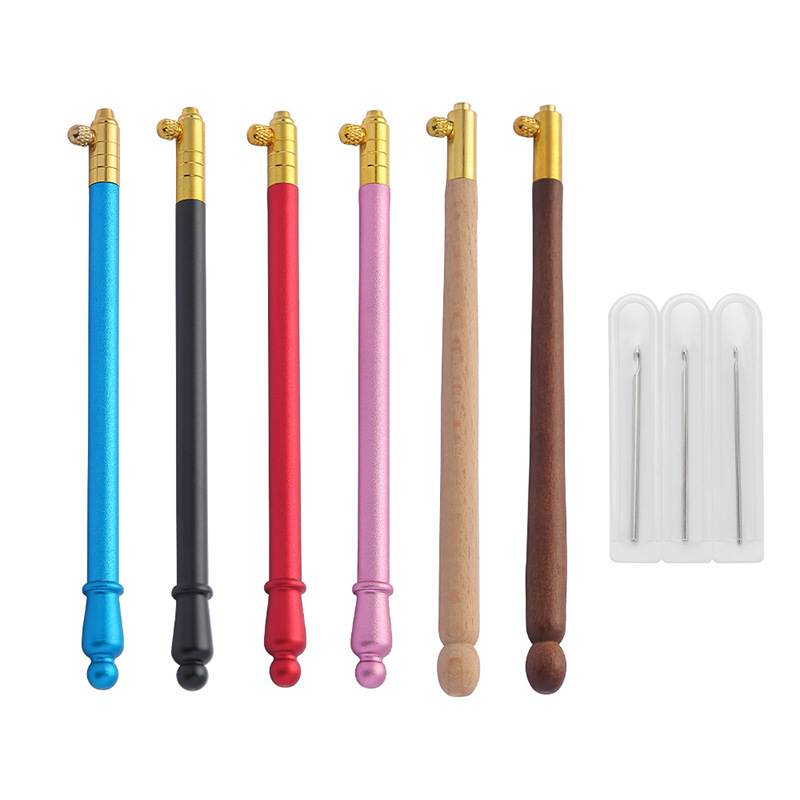 Aguja de gancho de bordado inverso de haya de lentejuela francesa transfronteriza, cinturón de aguja de bordado francés, aguja de gancho de luneville de metal de 3 agujas