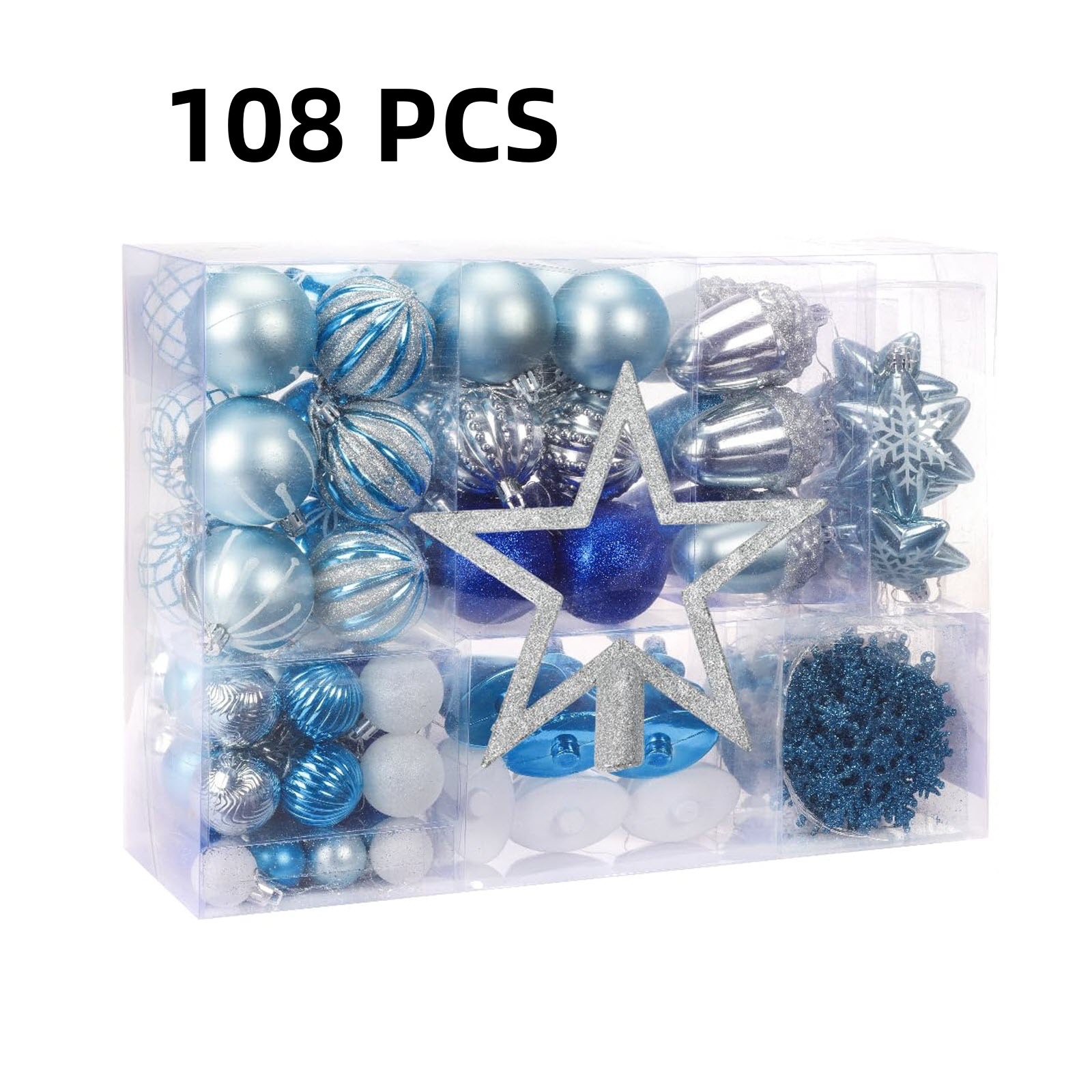Spot Navidad 108PCS caja de regalo top estrella ángel copo de nieve plástico pintado colgante de bola de Navidad
