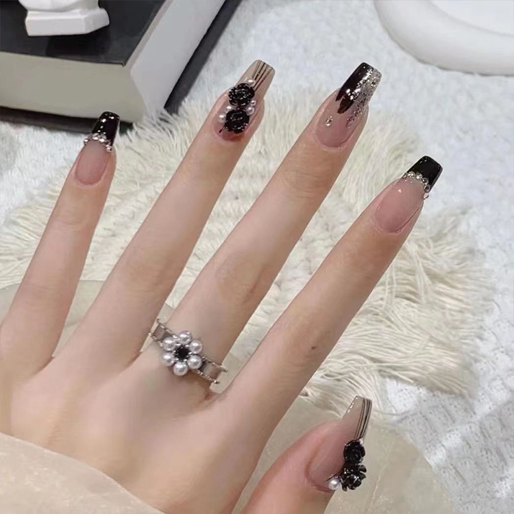 M260黑色山茶花【光療長款】 (3)