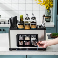 Strictly selected kitchen light luxury seasoning bottle storage rack household stainless steel seasoning jar drain knife holder storage box seasoning box