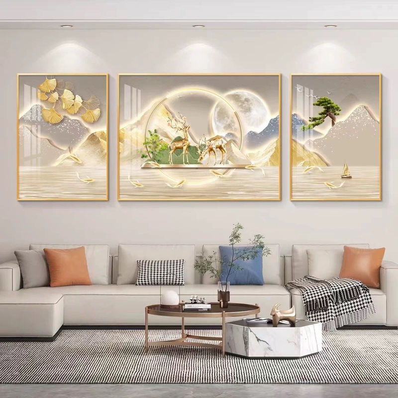 リビングルームの装飾絵画、ハイエンドで雰囲気のあるソファ絵画、背景壁掛け絵画、壁画、軽くて豪華なアルミニウム合金フレーム|undefined
