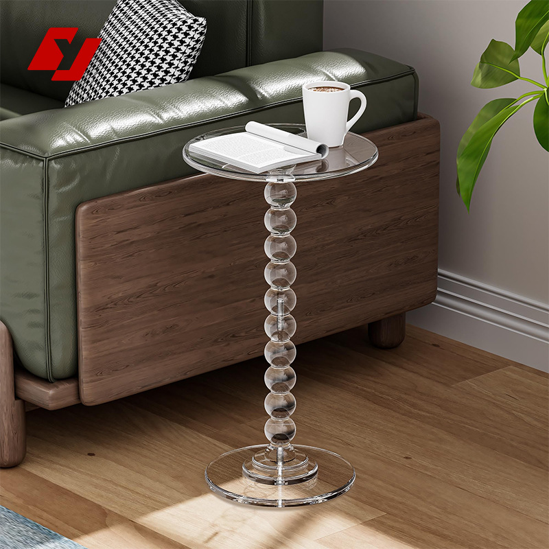 크로스보더 아크릴 사이드 테이블, 모던하고 심플한 투명 조롱박 모양 기둥, 거실용 소형 티 테이블, 디자이너 원형 커피 테이블