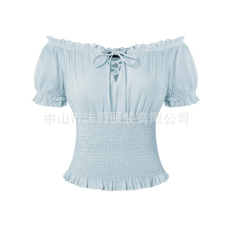 Cross-Border Vintage-Style Women's Shirt 2026 Amazon Summer New Lace Trim Off-Shoulder Short-Sleeve Top Cross-Border Vintage-Style Women's Shirt 2026 Amazon Summer New Lace Trim Off-Shoulder Short-Sleeve Top