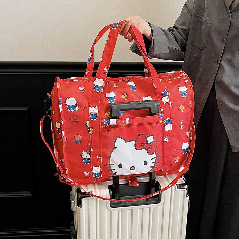 Cute Japanese-Style Cartoon Print Travel Bag, Large Capacity Hand Luggage Bag, Can Be Attached to a Trolley, Foldable Shoulder Bag