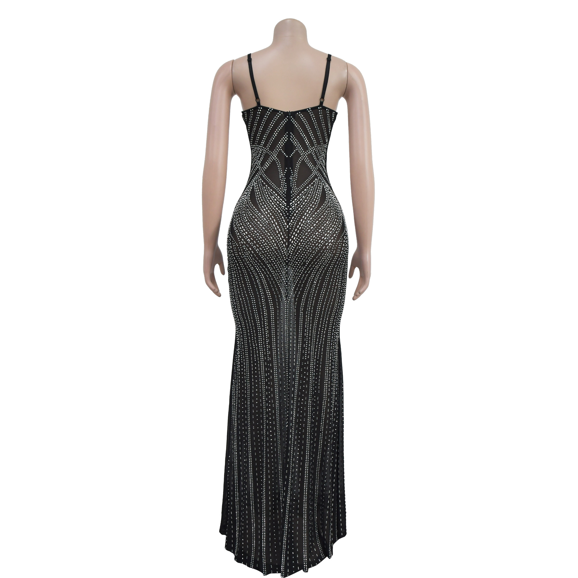 Damen Abendkleid Mit Strass Ärmellos Für Party Und Abschlussball_voghion.com