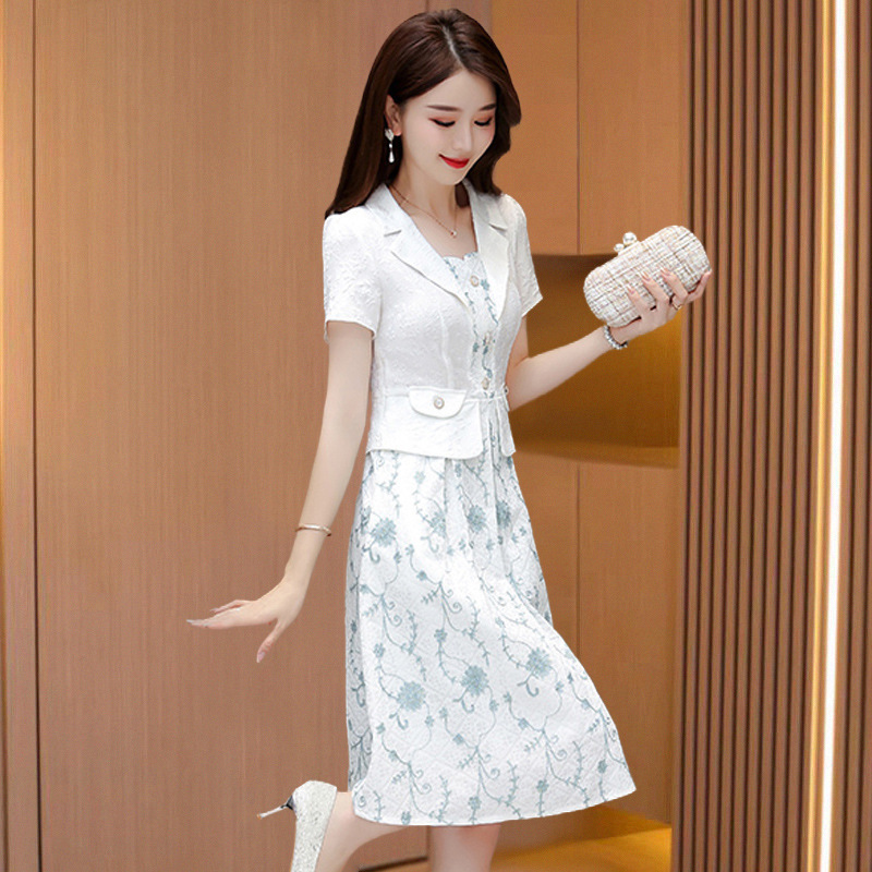 Thirteen Lines Cheongsam Dress 2025 New Women's Summer Petite Lady Brand Fake Two-Piece Suit