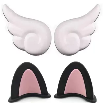 helmet accessories, Aima/Tailg cute — Motosiklet kaskı (dəbilqə) - white-wings-black-pink-two-tone-cat-ears