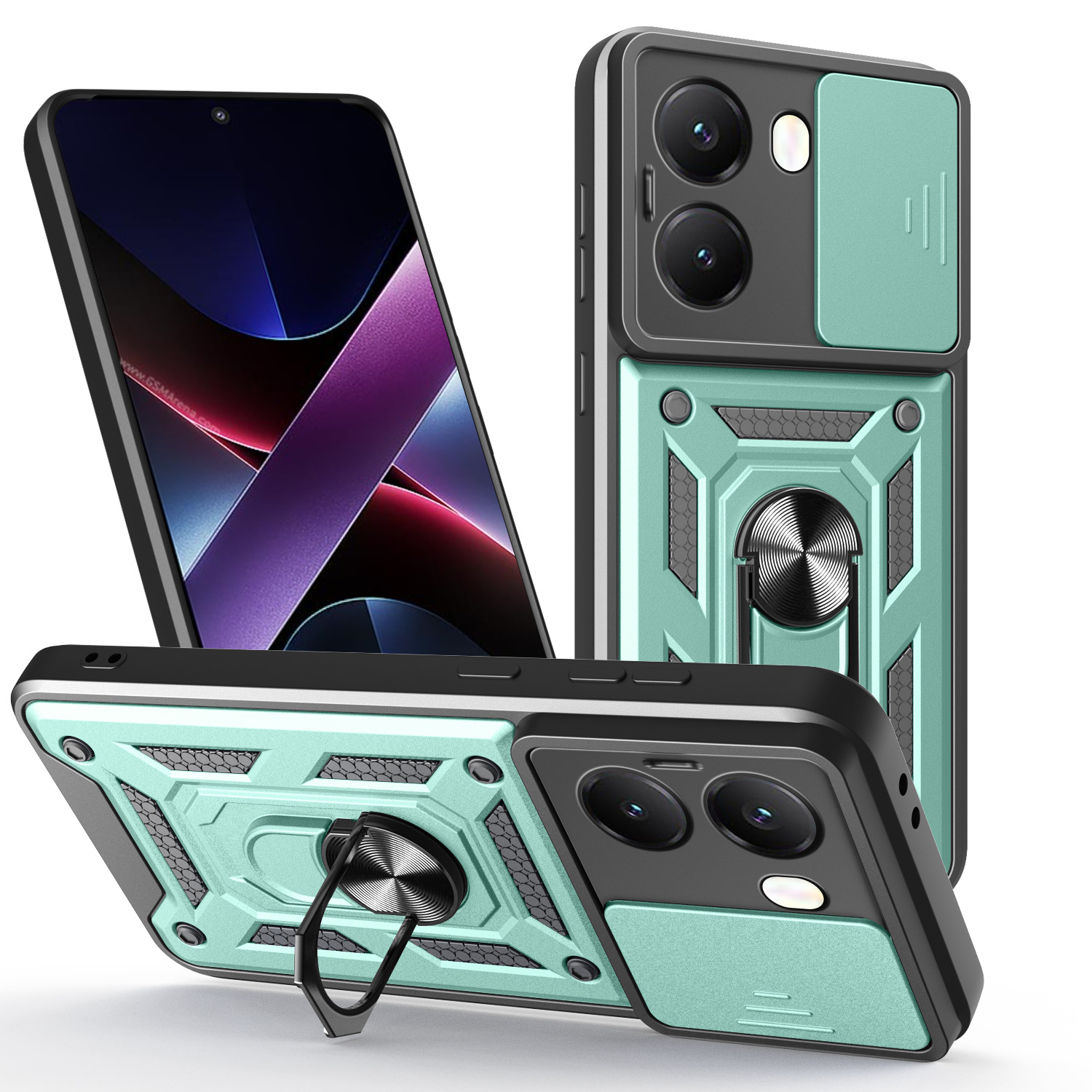 Caso de teléfono móvil de ventana de empuje POCO X7PRO TPU + PC armadura de protección contra caídas soporte de anillo de carga de absorción magnética