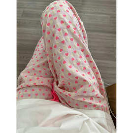 日系甜美ins风草莓睡裤春夏季泡泡纱薄款宽松大码可外穿遛弯裤