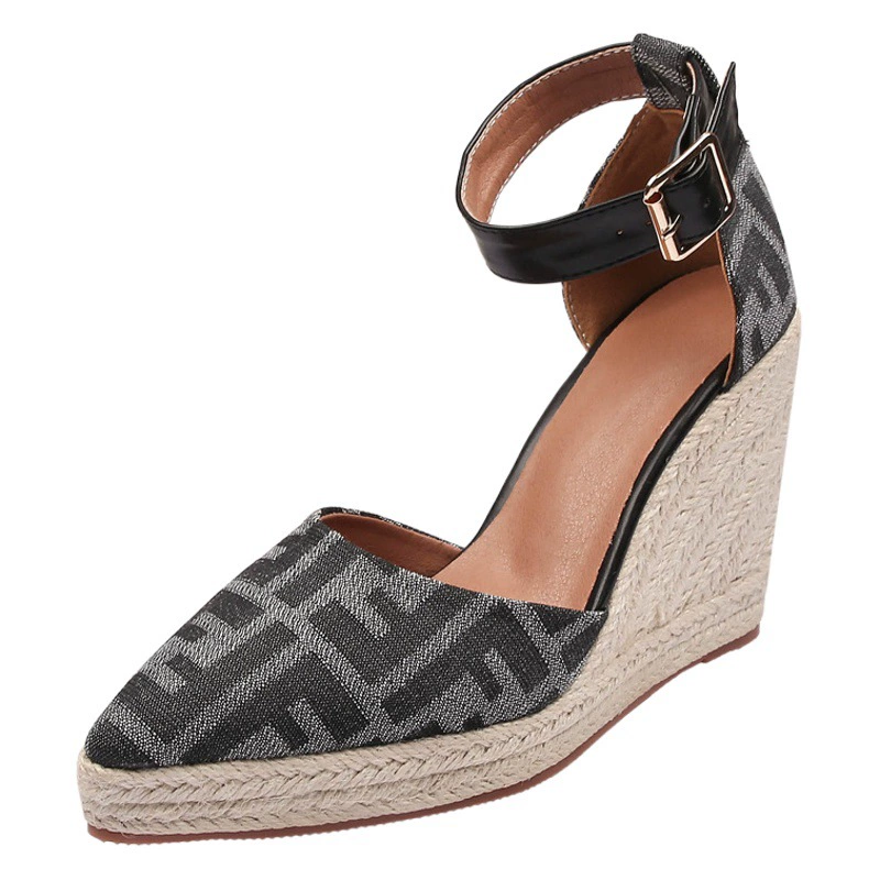 Новые европейские и американские трансграничные сандалии на высоком каблуке на платформе с острым носком, полые женские туфли, соломенная плетеная пеньковая веревка AliExpress в наличии