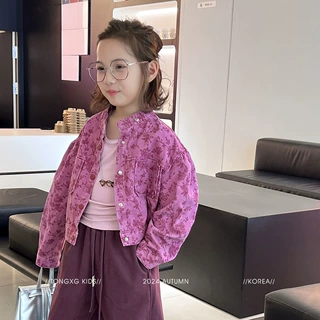 【现货】2025秋装新款女童时髦外套儿童韩版休闲上衣女宝宝春紫色