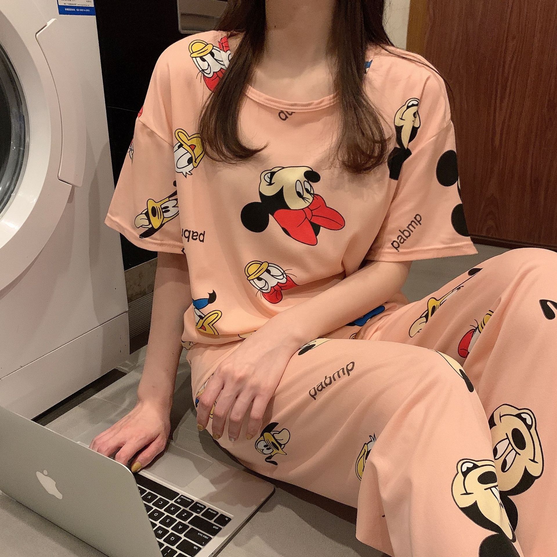 Pantalones de verano de manga corta pijamas de verano de las mujeres de estilo coreano de dibujos animados lindo de las mujeres prendas de vestir exteriores