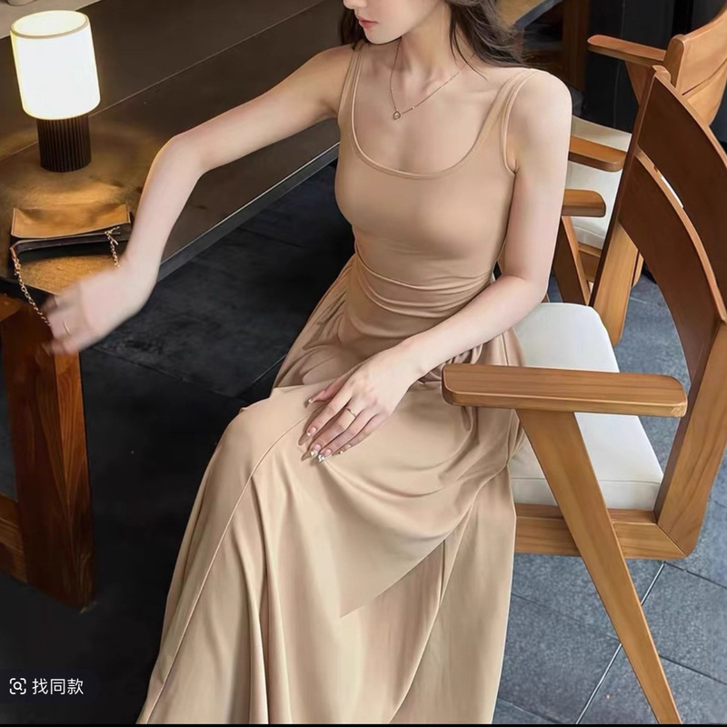 查理专属法式气质方领吊带连衣裙高级感收腰显瘦A字大摆长裙女|undefined