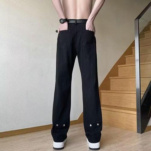 Men's Spring/Fall Straight-Leg, Loose-Fit Denim Pants with Vintage Wash and Distressed Look—Featuring American-Style Streetwear Meets High-Street Vibes