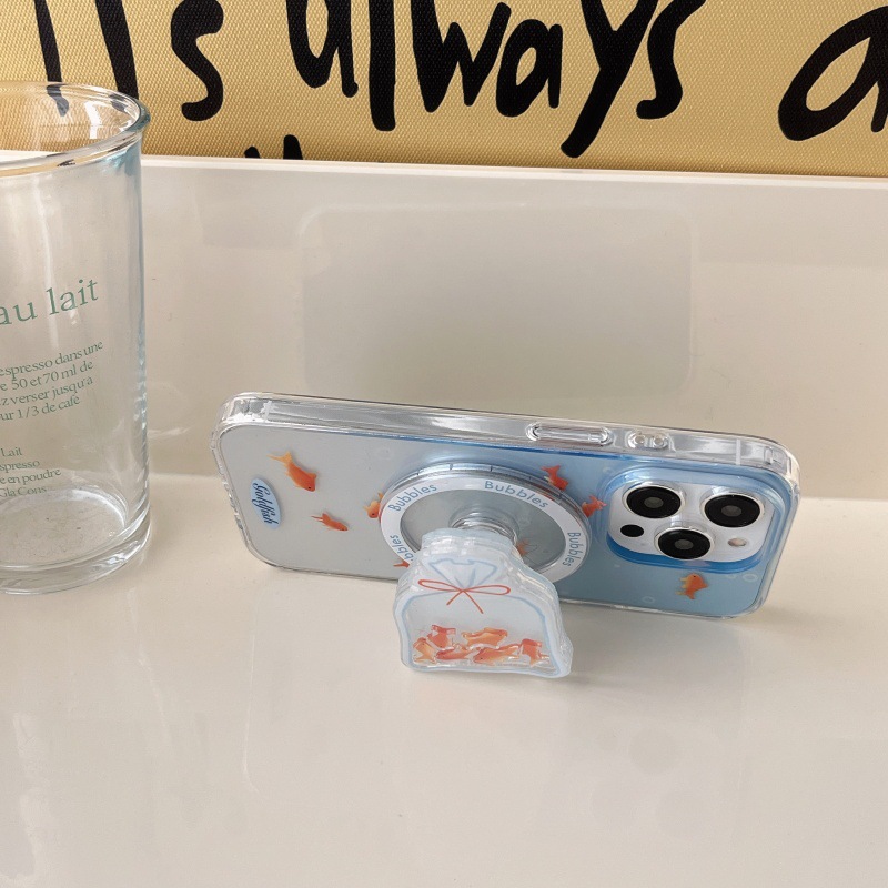 Funda de teléfono simple estilo coreano con diseño de pez dorado azul degradado, adecuada para Apple 14, 17promax, japonés y coreano, 15pro/16pro