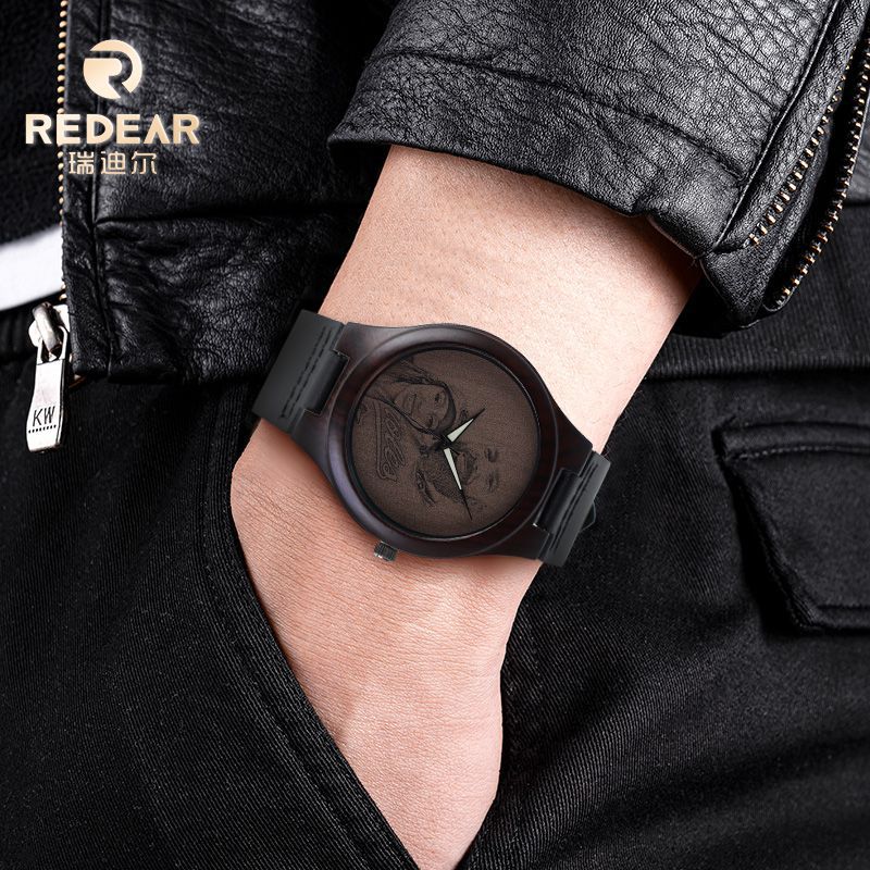 Exportación de relojes de madera para hombre, relojes de cuarzo decorativos impermeables de alta gama, relojes de cuero de moda al por mayor populares transfronterizos