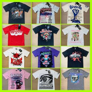 2024 Summer New Foreign Trade European and American Fashion Brand Hell Star Men's and Women's plus size Loose Pullover Casual Short-sleeved T-shirt