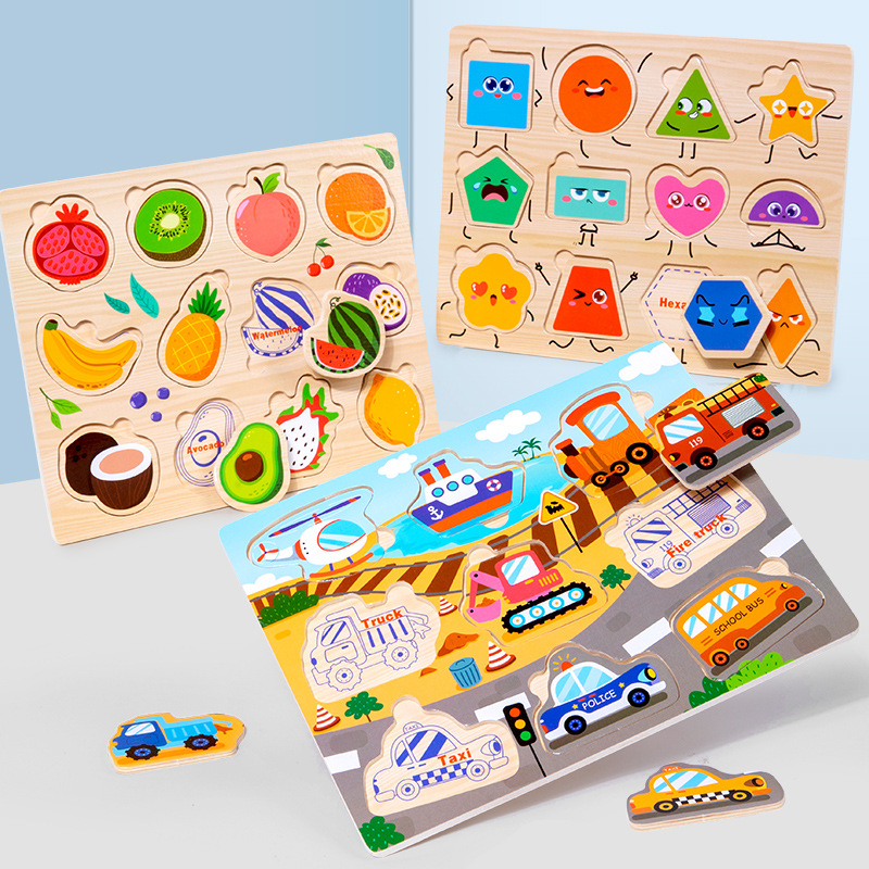 Juguetes educativos para niños 4-6 madera educación temprana tráfico fruta digital cognición animal plano mano agarre rompecabezas