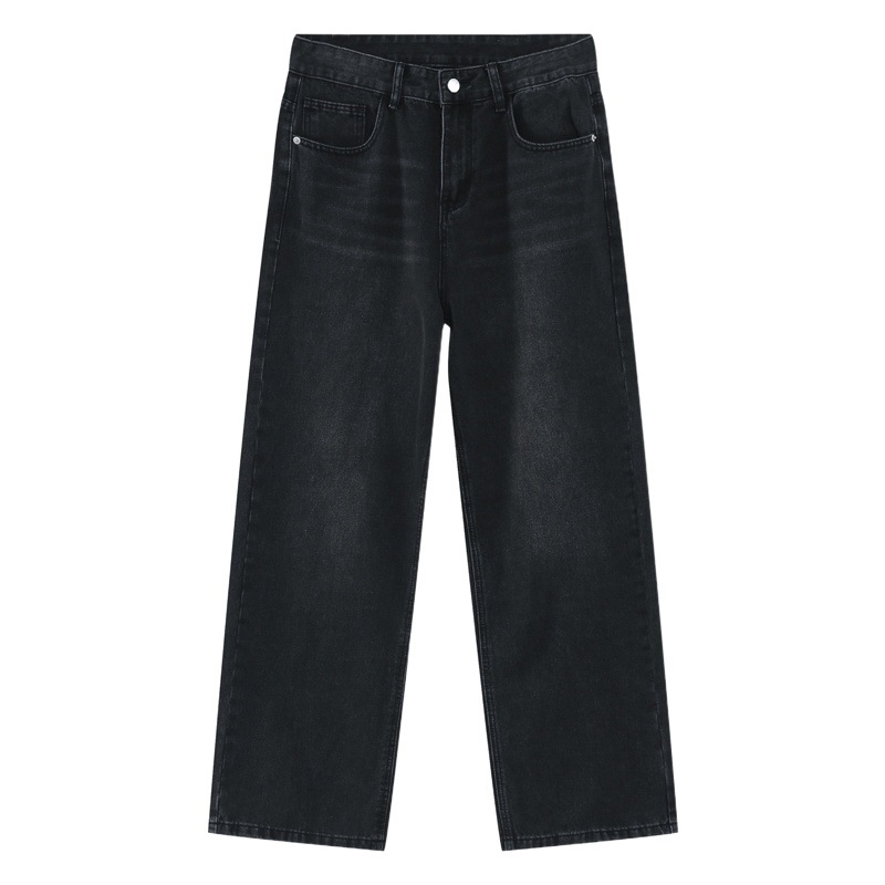 Ropa para hombre MTLCLOTHES | Vaqueros de pierna ancha de estilo coreano para las cuatro estaciones, holgados, rectos, negros y grises, para hombre, para uso diario informal.