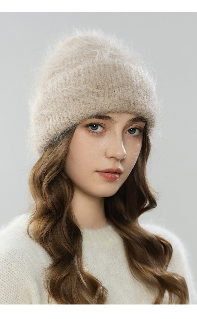 Mũ len beanie nữ lông cừu giữ ấm, vành tai bảo vệ, cỡ đầu lớn — màu be chi tiết 6