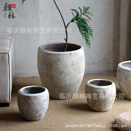 高款仿古白花盆简约落地客厅阳台商场酒店大型绿植花盆装饰水泥盆