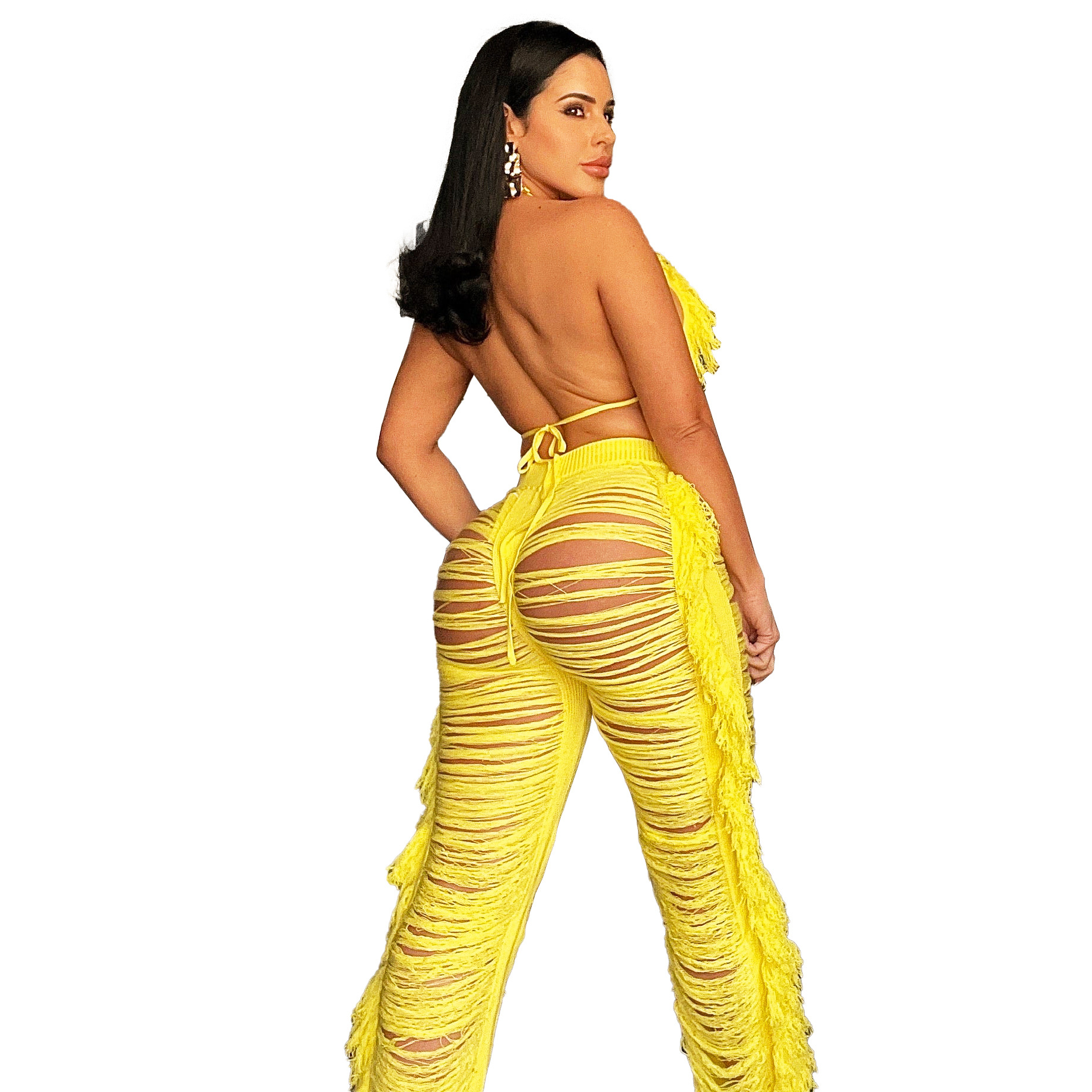 Women's Clothing summer new women's sexy tassel knitted pants suit_voghion.com