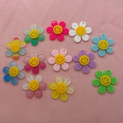 30mm亚克力透明渐变色闪粉笑脸花朵 DIY手工饰品挂件材料配件