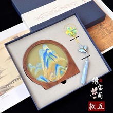 苏州手工双面刺绣礼盒苏绣胡桃木摆件套装中国特色商务伴手礼品