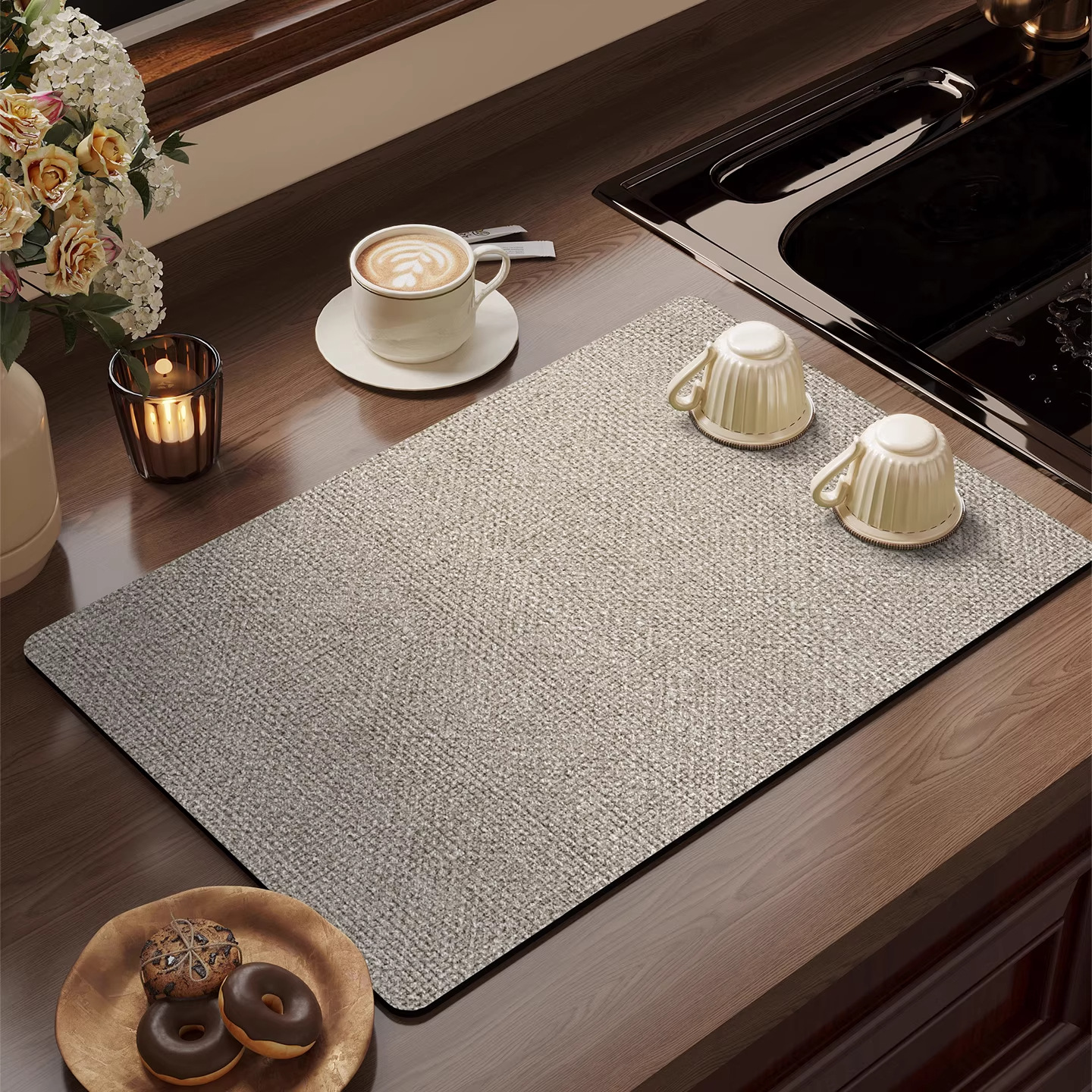 cocina drenaje de agua de cocina de barro de algas de absorción de agua de encimera secado rápido esterilla antideslizante lavabo anti-spillado ajustable cojín de taza especial