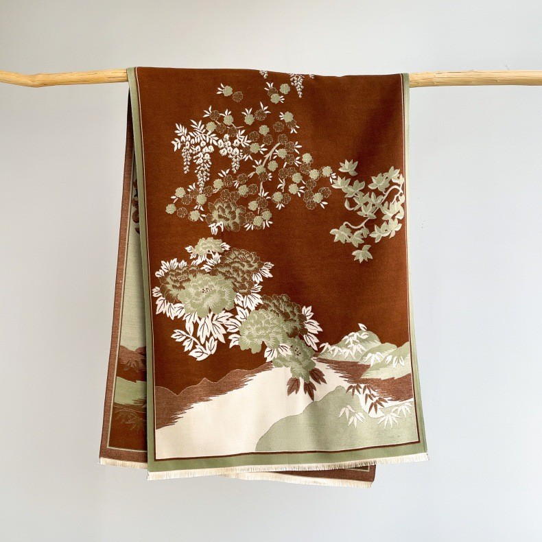 Nueva moda coreana de cachemira jacquard bufandas mujeres otoño y invierno retro versátil grueso calentamiento de doble uso buñuelo