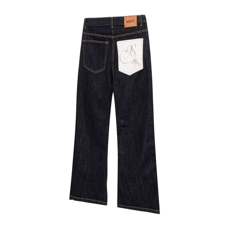 Autumn New Versatile Artistic Faux Horsehair Embroidered Jeans with White Pockets Harajuku Trendy Lazy Temperament