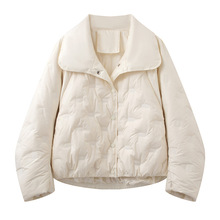 2025冬季新品百搭浅米色翻领短款羽绒服外套女5GA180611