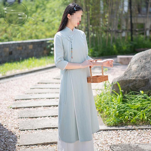 D6X New Chinese Style Improved Cheongsam Zen Tea Dress Literary Retro Tang Suit Hanfu Dress Summer Fairy Style