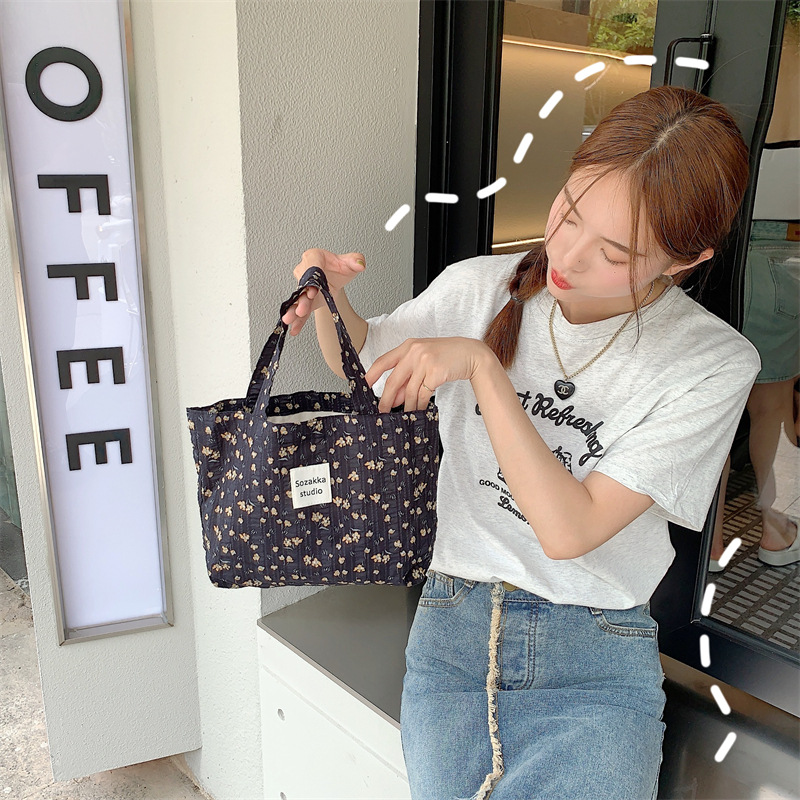 36251 Vintage floral canvas cosmetic bag, large-capacity handbag, women's single-shoulder crossbody bag, tote bag, underarm bag undefined