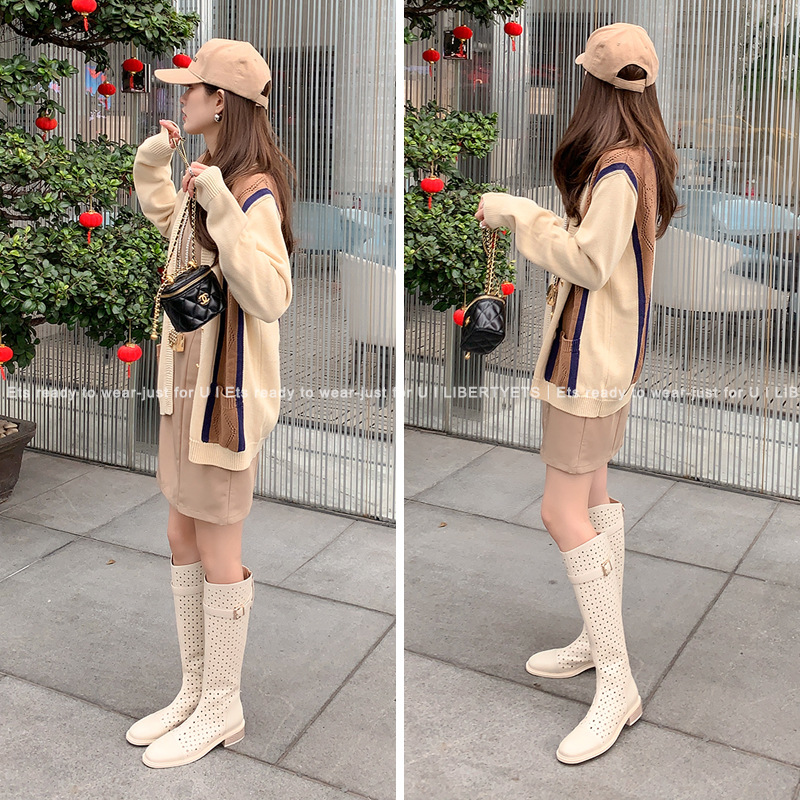 Boot nữ cổ cao rỗng dạng lưới, phong cách hè, ống cao thoáng khí — Màu đen chi tiết 7