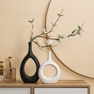 台面花瓶白色插花水養綠植大號餐桌酒櫃高檔干花花束客廳中式擺件