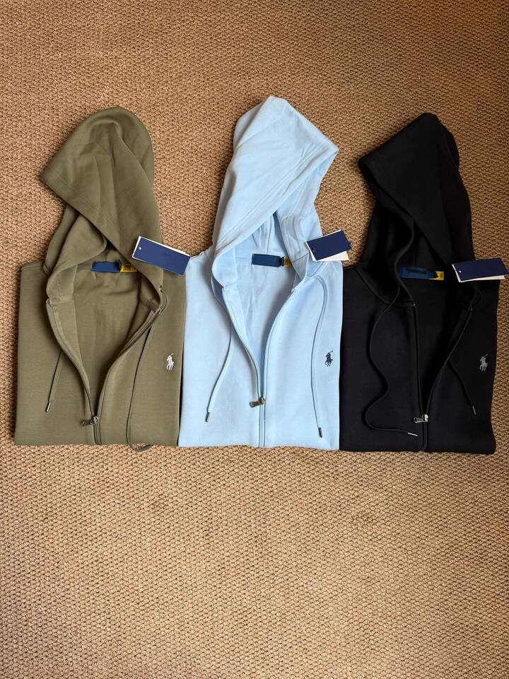 Áo khoác hoodie kéo khóa thêu hình ngựa nhỏ, form rộng, dài tay — Màu xanh tím than, Xanh da trời, Xanh lá cây, màu xám
