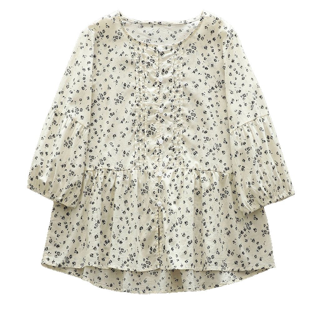 Blue and white fresh shirt with a round collar
