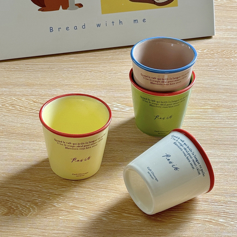 Taza de cerámica de letras mano alto barril ins taza de papel coreana retro modelado taza de café de oficina en el hogar