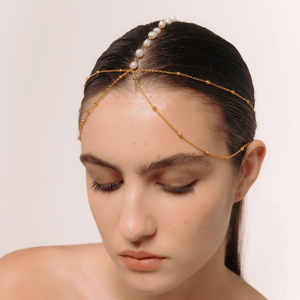 Cross-Border New Product Multi-Layered Pearl Forehead Chain European and American Fashion Ethnic Style Sexy Headwear Hair Chain Hair Chain