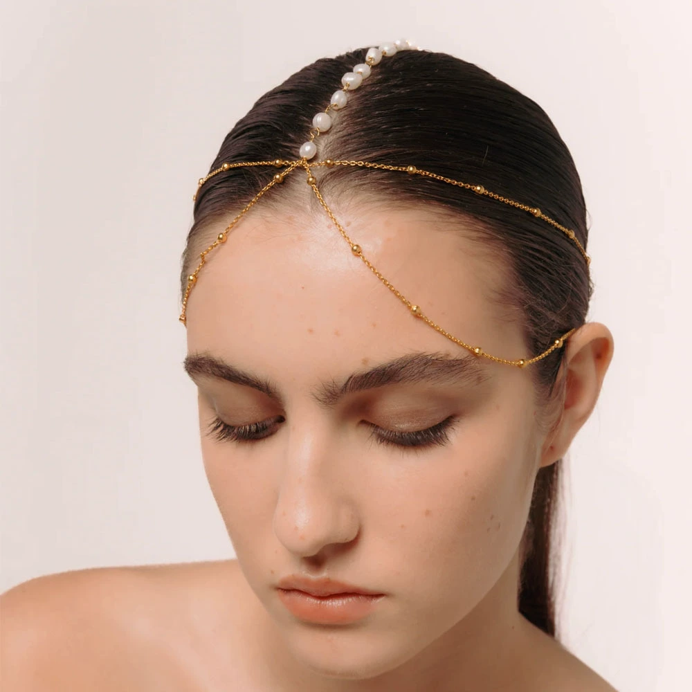 Новый трансграничный продукт, многослойная жемчужная цепочка на лоб, европейская и американская мода, этнический стиль, сексуальный головной убор, цепочка для волос, цепочка для волос