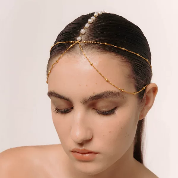 Cross-Border New Product Multi-Layered Pearl Forehead Chain European and American Fashion Ethnic Style Sexy Headwear Hair Chain Hair Chain