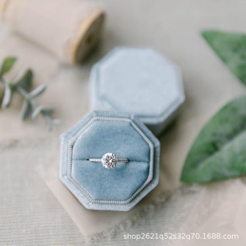 Etsy 箔押しカスタムテキスト 八角形ベルベット布製リングボックス 結婚式 婚約 プロポーズギフト 結婚祝い|undefined
